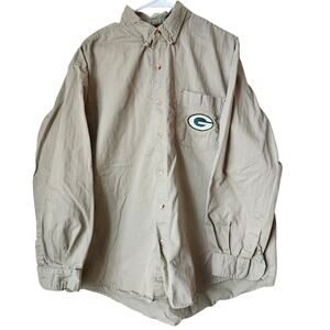 Logo 7 Green Bay Packers Shirt Mens Size XL Tan Long Sleeve Button Down Up NFL